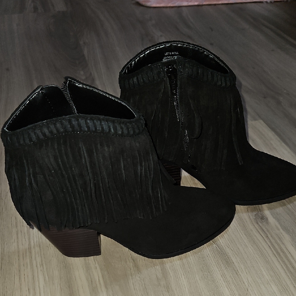 Gianni Bini Black Ankle Booties with Fringe
